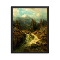 A Mountain Torrent by Johann Wilhelm Lindlar, 1860 framed print on a plain backdrop in size 16"x20".