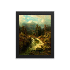 A Mountain Torrent by Johann Wilhelm Lindlar, 1860 framed print on a plain backdrop in size 8"x10".