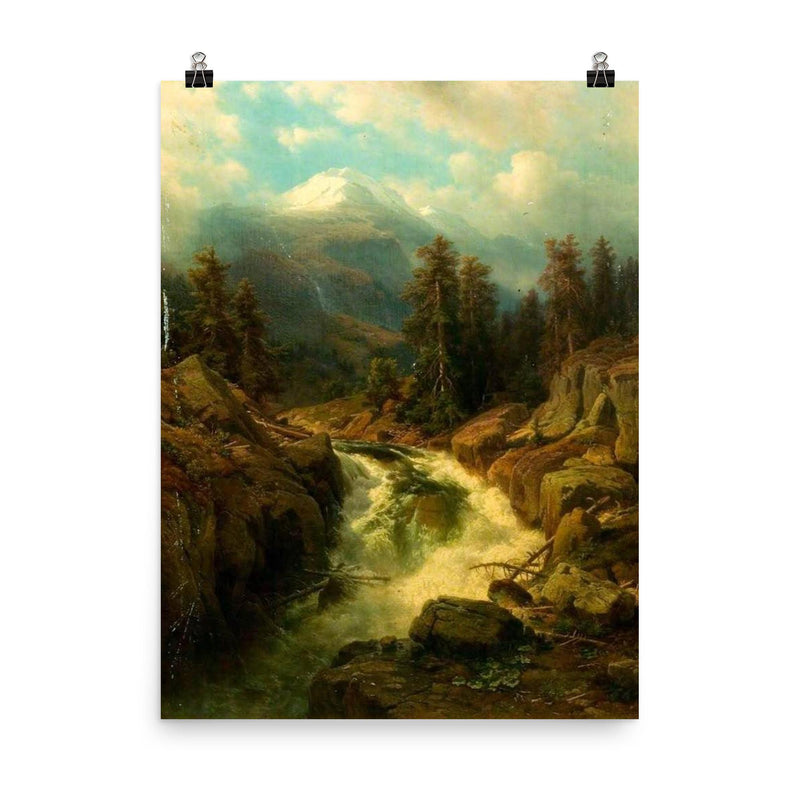 A Mountain Torrent by Johann Wilhelm Lindlar, 1860 poster on a plain backdrop in size 8