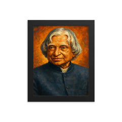 A P J Abdul Kalam framed print on a plain backdrop in size 8"x10".