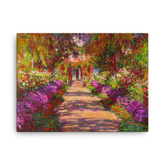 A Pathway in Monet's Garden by Claude Monet canvas print on a plain backdrop in size 18"x24".
