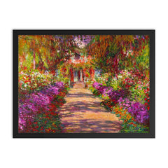 A Pathway in Monet's Garden by Claude Monet framed print on a plain backdrop in size 18"x24".