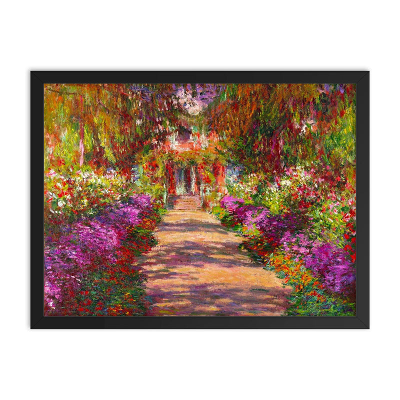 A Pathway in Monet's Garden by Claude Monet framed print on a plain backdrop in size 18