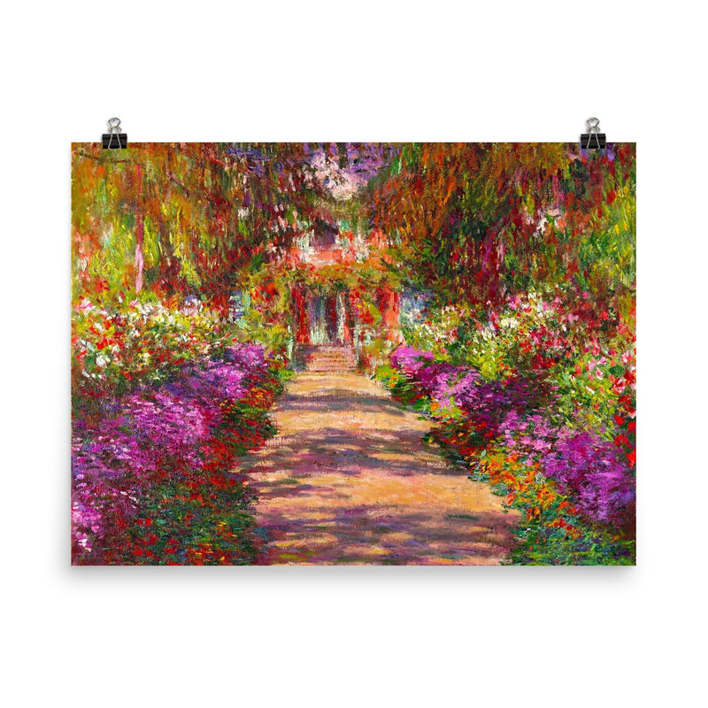 A Pathway in Monet's Garden by Claude Monet poster on a plain backdrop in size 8