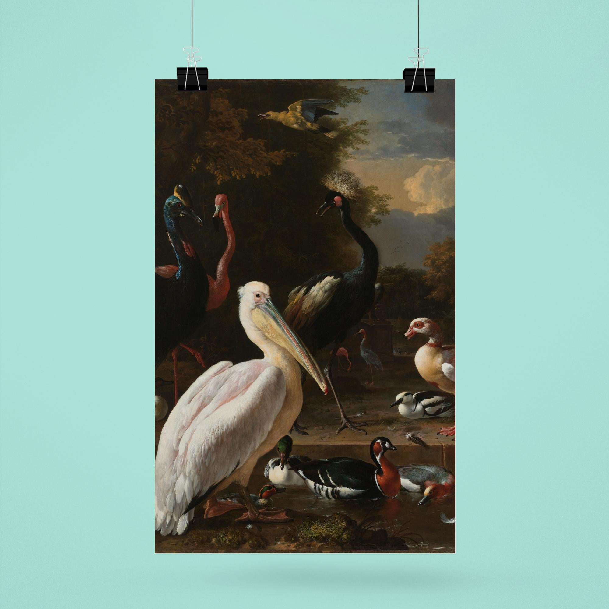 A Pelican and other Birds near a Pool, Known as ‘The Floating Feather’ by Melchior d' Hondecoeter, 1680 poster 6