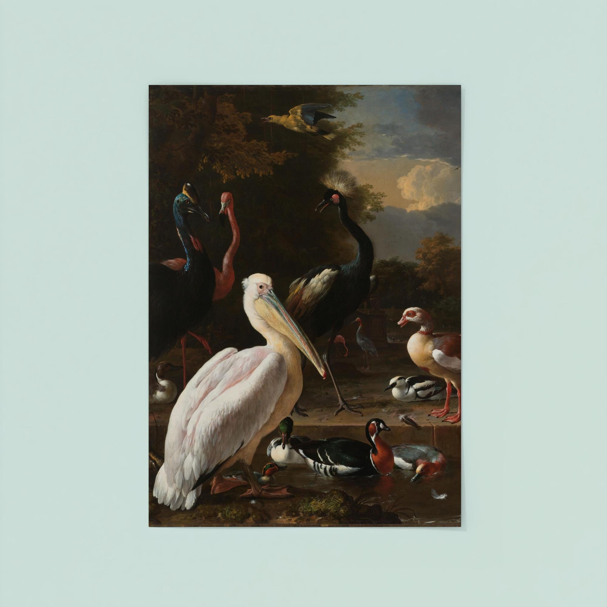 A Pelican and other Birds near a Pool, Known as ‘The Floating Feather’ by Melchior d' Hondecoeter, 1680 poster 8