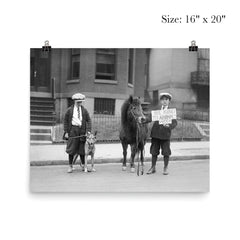 A portrait of boys posing with a dog and a pony and holding a sign announcing that it is 'Be Kind To Animals Week', 1923 poster 2