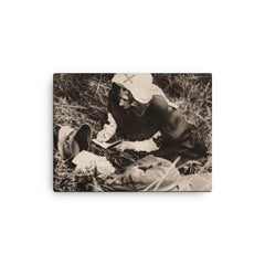 A Red Cross Nurse Writing Down the Last Words of a Mortally Wounded Soldier, 1917 canvas print on a plain backdrop in size 12"x16".
