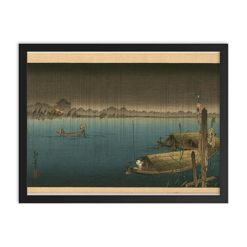 A River in the Rain by Koho Shoda framed print on a plain backdrop in size 18