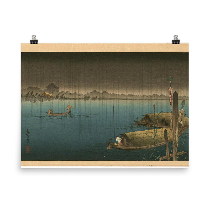 A River in the Rain by Koho Shoda poster on a plain backdrop in size 8