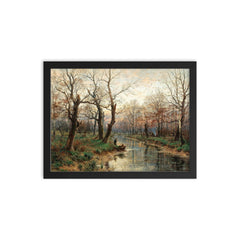 A Scene at Dusk in Late Autumn by Hugo Darnaut, 1891 framed print on a plain backdrop in size 12"x16".