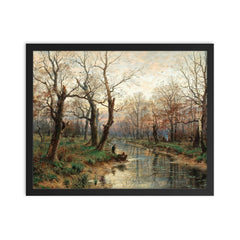 A Scene at Dusk in Late Autumn by Hugo Darnaut, 1891 framed print on a plain backdrop in size 16"x20".