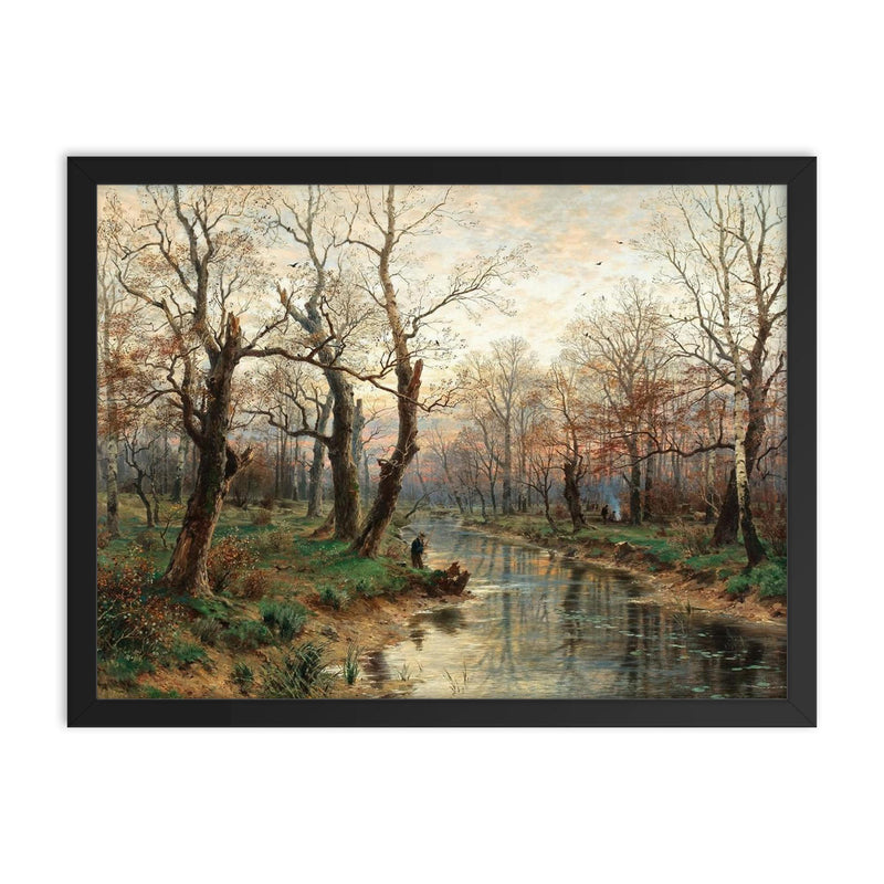 A Scene at Dusk in Late Autumn by Hugo Darnaut, 1891 framed print on a plain backdrop in size 18