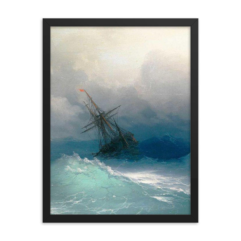 A Ship in the Stormy Sea by Ivan Aivazovsky, 1887 framed print on a plain backdrop in size 18