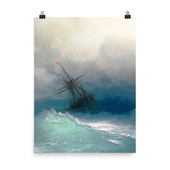 A Ship in the Stormy Sea by Ivan Aivazovsky, 1887 poster on a plain backdrop in size 8"x10".