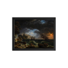 A Shipwreck in Stormy Seas by Claude-Joseph Vernet, 1773 framed print on a plain backdrop in size 12"x16".