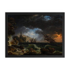 A Shipwreck in Stormy Seas by Claude-Joseph Vernet, 1773 framed print on a plain backdrop in size 18"x24".