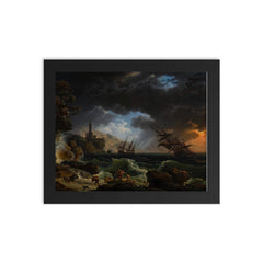 A Shipwreck in Stormy Seas by Claude-Joseph Vernet, 1773 framed print on a plain backdrop in size 8"x10".