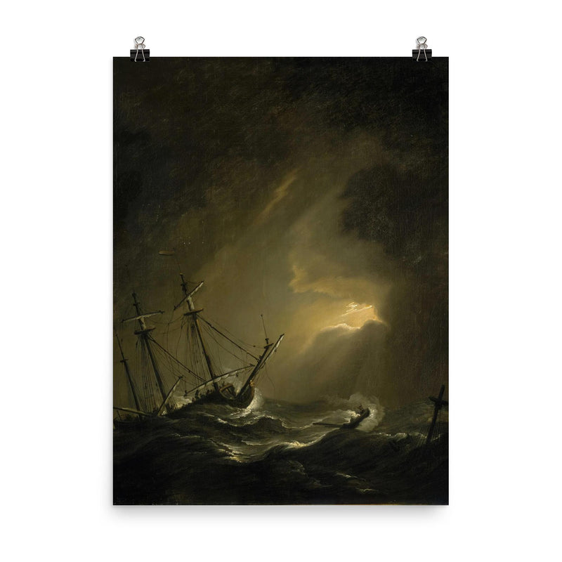 A Small Dutch Ship Riding Out A Storm by Willem van de Velde the Younger poster on a plain backdrop in size 8