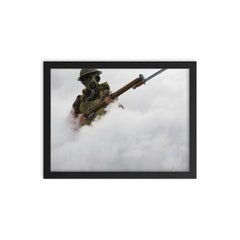 A Soldier from the Hampshire Regiment in Smoke During Chemical Weapon Training, 1941 framed print on a plain backdrop in size 12"x16".