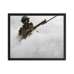 A Soldier from the Hampshire Regiment in Smoke During Chemical Weapon Training, 1941 framed print on a plain backdrop in size 16"x20".