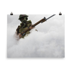 A Soldier from the Hampshire Regiment in Smoke During Chemical Weapon Training, 1941 poster on a plain backdrop in size 8"x10".