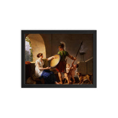 A Spartan Woman Giving a Shield to Her Son by Jean-Jacques-François Le Barbier framed print on a plain backdrop in size 12"x16".