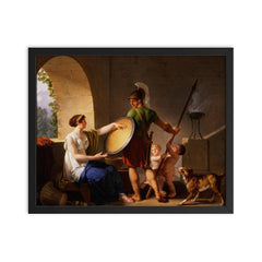 A Spartan Woman Giving a Shield to Her Son by Jean-Jacques-François Le Barbier framed print on a plain backdrop in size 16"x20".