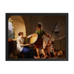 A Spartan Woman Giving a Shield to Her Son by Jean-Jacques-François Le Barbier framed print on a plain backdrop in size 18"x24".