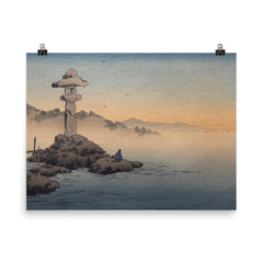 A Stone Lantern on the Seashore by Koho Shoda poster on a plain backdrop in size 8"x10".