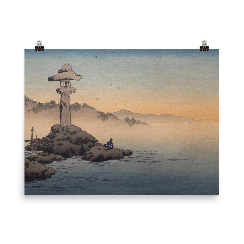 A Stone Lantern on the Seashore by Koho Shoda poster on a plain backdrop in size 8