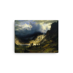 A Storm in the Rocky Mountains by Albert Bierstadt, 1866 canvas print on a plain backdrop in size 12"x16".