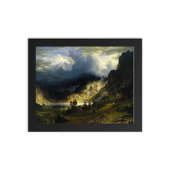 A Storm in the Rocky Mountains by Albert Bierstadt, 1866 framed print on a plain backdrop in size 8"x10".