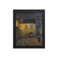 A Street Corner in Prague by Jakub Schikaneder, 1924 framed print on a plain backdrop in size 8"x10".