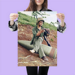 A US Marine Clearing His Boot on a 16” Naval Artillery Shell, Saipan, June 1944 poster 3