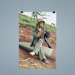 A US Marine Clearing His Boot on a 16” Naval Artillery Shell, Saipan, June 1944 poster 9