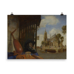 A View of Delft with a Musical Instrument Seller's Stall by Carel Fabritius poster on a plain backdrop in size 8"x10".