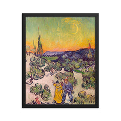 A Walk at Twilight by Vincent van Gogh framed print on a plain backdrop in size 16"x20".