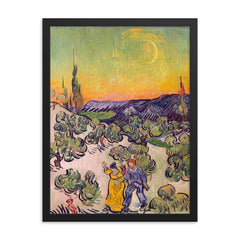 A Walk at Twilight by Vincent van Gogh framed print on a plain backdrop in size 18"x24".