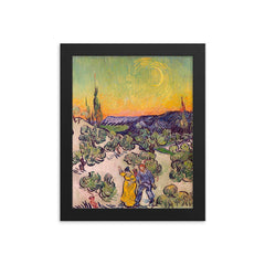 A Walk at Twilight by Vincent van Gogh framed print on a plain backdrop in size 8"x10".