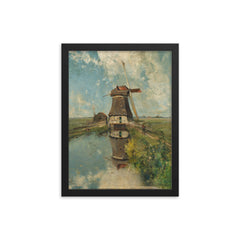 A Windmill on a Polder Waterway, Known as ‘In the Month of July’ by Paul Joseph Constantin Gabriel framed print on a plain backdrop in size 12"x16".