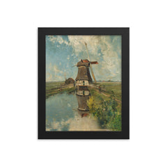 A Windmill on a Polder Waterway, Known as ‘In the Month of July’ by Paul Joseph Constantin Gabriel framed print on a plain backdrop in size 8"x10".
