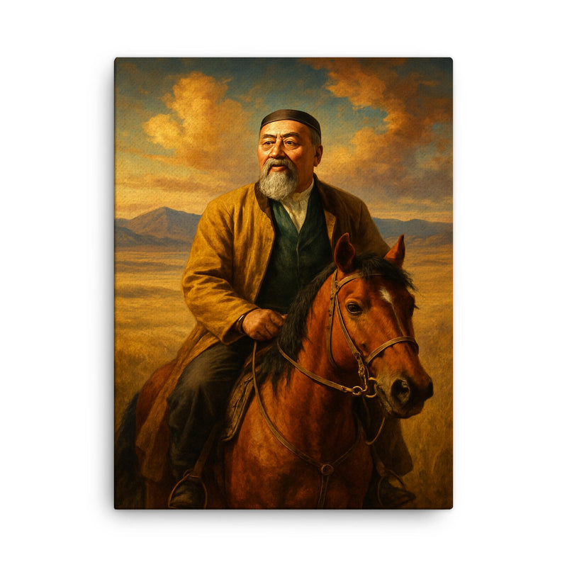 Abai Qunanbaiuly on the Kazakh steppe canvas print on a plain backdrop in size 18
