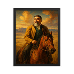 Abai Qunanbaiuly on the Kazakh steppe framed print on a plain backdrop in size 16"x20".
