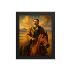 Abai Qunanbaiuly on the Kazakh steppe framed print on a plain backdrop in size 8"x10".