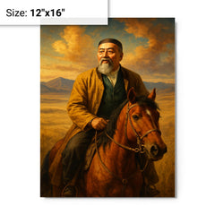 Abai Qunanbaiuly on the Kazakh steppe metal print on a plain backdrop in size 12"x16".
