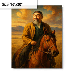 Abai Qunanbaiuly on the Kazakh steppe metal print on a plain backdrop in size 16"x20".