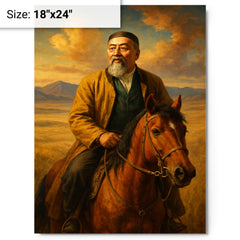 Abai Qunanbaiuly on the Kazakh steppe metal print on a plain backdrop in size 18"x24".