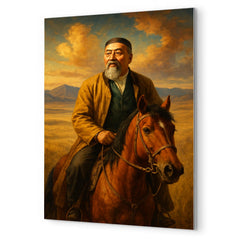 Abai Qunanbaiuly on the Kazakh steppe metal print mockup