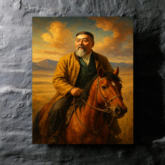 Abai Qunanbaiuly on the Kazakh steppe metal print mockup